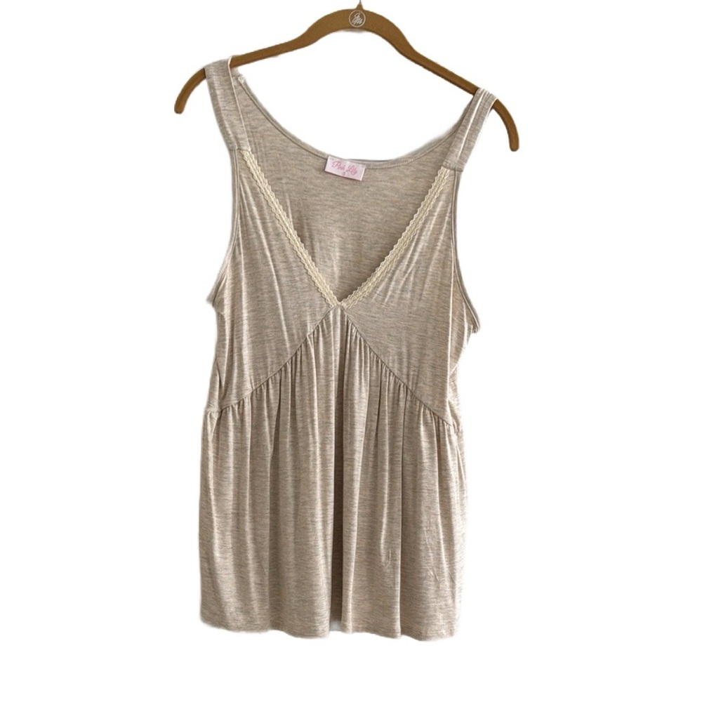 Pink Lily ⭐️NWOT Boho Heathered Cream Tank Top size Small